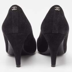 Chanel Black Suede Cap Toe Pointed Pumps Size 37.5