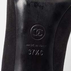 Chanel Black Suede Cap Toe Pointed Pumps Size 37.5