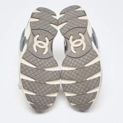 Pre Owned Chanel Tricolor Leather And Canvas CC Lace Up Sneakers Size 39.5