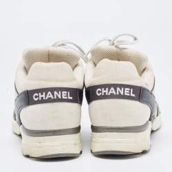 Pre Owned Chanel Tricolor Leather And Canvas CC Lace Up Sneakers Size 39.5