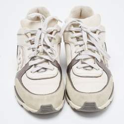 Pre Owned Chanel Tricolor Leather And Canvas CC Lace Up Sneakers Size 39.5