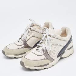 Pre Owned Chanel Tricolor Leather And Canvas CC Lace Up Sneakers Size 39.5