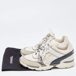 Pre Owned Chanel Tricolor Leather And Canvas CC Lace Up Sneakers Size 39.5