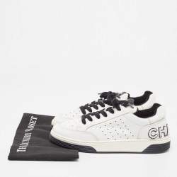Pre Owned Chanel White Perforated Leather Logo Low Top Sneakers Size 39