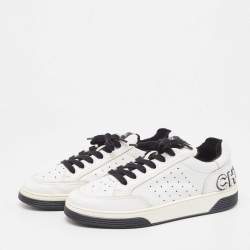 Pre Owned Chanel White Perforated Leather Logo Low Top Sneakers Size 39