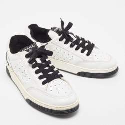 Pre Owned Chanel White Perforated Leather Logo Low Top Sneakers Size 39