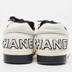 Pre Owned Chanel White Perforated Leather Logo Low Top Sneakers Size 39