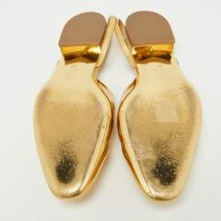 Chanel Gold Patent Leather CC Cap Toe Slingback Pumps Size 37