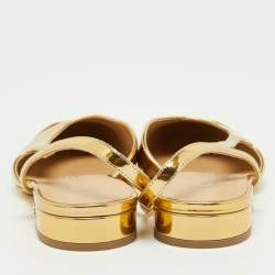 Chanel Gold Patent Leather CC Cap Toe Slingback Pumps Size 37