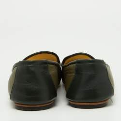 Pre Owned Chanel Khaki Green/Black Leather CC Smoking Slippers Size 37