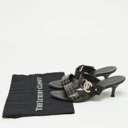 Chanel Black Cube Quilted Leather CC Slide Sandals 37