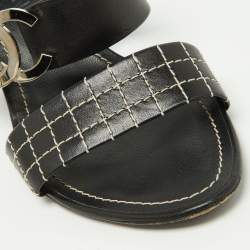 Chanel Black Cube Quilted Leather CC Slide Sandals 37