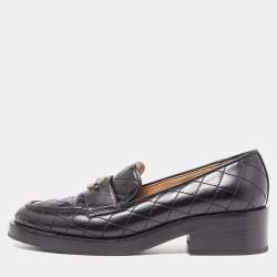 Pre Owned Chanel Black Quilted Leather CC Logo Slip On Loafers Size 36.5