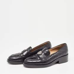 Pre Owned Chanel Black Quilted Leather CC Logo Slip On Loafers Size 36.5