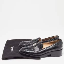 Pre Owned Chanel Black Quilted Leather CC Logo Slip On Loafers Size 36.5
