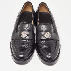 Pre Owned Chanel Black Quilted Leather CC Logo Slip On Loafers Size 36.5