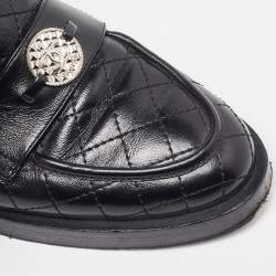 Pre Owned Chanel Black Quilted Leather CC Logo Slip On Loafers Size 36.5