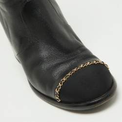 Chanel Black Leather Chain Detail Ankle Boots Size 36.5