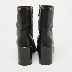 Chanel Black Leather Chain Detail Ankle Boots Size 36.5