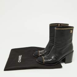 Chanel Black Leather Chain Detail Ankle Boots Size 36.5