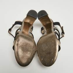 Chanel Gold/Black Glitter and Fabric Ankle Strap Sandals Size 38.5