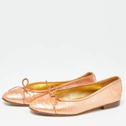 Pre Owned Chanel Pearl Orange Python CC Bow Ballet Flats Size 36.5