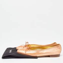 Pre Owned Chanel Pearl Orange Python CC Bow Ballet Flats Size 36.5