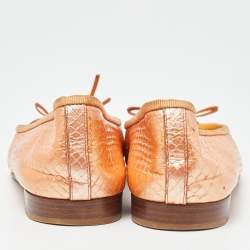 Pre Owned Chanel Pearl Orange Python CC Bow Ballet Flats Size 36.5