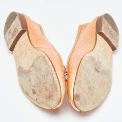 Pre Owned Chanel Pearl Orange Python CC Bow Ballet Flats Size 36.5