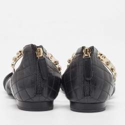 Chanel Black Leather Charm Embellished Ankle Strap Flat Sandals Size 41