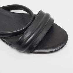 Chanel Black Leather Charm Embellished Ankle Strap Flat Sandals Size 41
