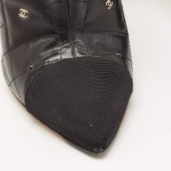 Chanel Black Leather Quilted Leather CC and Crystal Embellished Booties Size 39