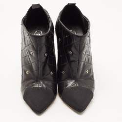 Chanel Black Leather Quilted Leather CC and Crystal Embellished Booties Size 39