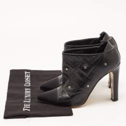 Chanel Black Leather Quilted Leather CC and Crystal Embellished Booties Size 39