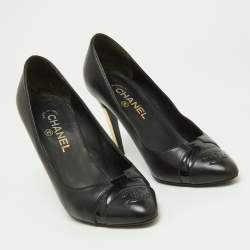 Chanel Black/Gold Patent and Leather CC Cap Toe Pumps Size 39.5