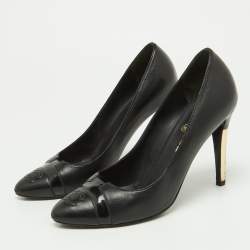 Chanel Black/Gold Patent and Leather CC Cap Toe Pumps Size 39.5