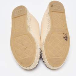 Chanel Beige/Black Leather CC Espadrille Flats Size 36