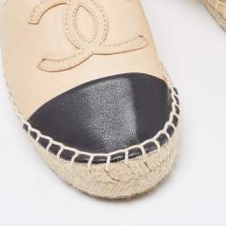 Chanel Beige/Black Leather CC Espadrille Flats Size 36