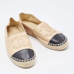 Chanel Beige/Black Leather CC Espadrille Flats Size 36