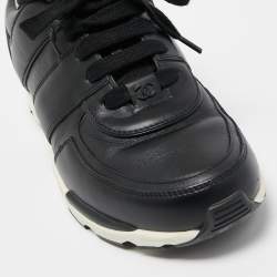 Pre Owned Chanel Black Leather CC Logo Low Top Sneakers Size 38.5