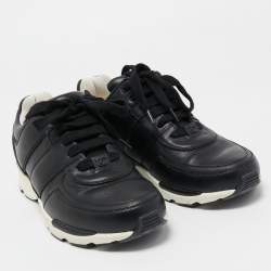 Pre Owned Chanel Black Leather CC Logo Low Top Sneakers Size 38.5