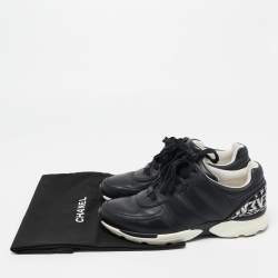 Pre Owned Chanel Black Leather CC Logo Low Top Sneakers Size 38.5