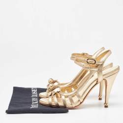 Chanel Metallic Gold Leather Camellia Ankle Strap Sandals Size 39.5