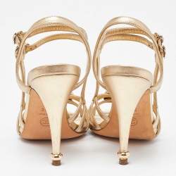 Chanel Metallic Gold Leather Camellia Ankle Strap Sandals Size 39.5