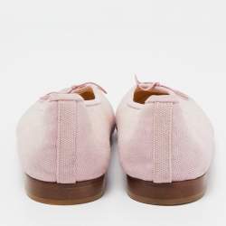 Chanel Pink/Silver Canvas and Leather CC Cap Toe Bow Ballet Flats Size 39