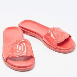 Chanel Red Patent Leather CC Slides Size 37