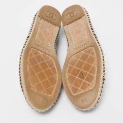 Chanel Black Leather CC Espadrille Flats Size 38