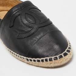 Chanel Black Leather CC Espadrille Flats Size 38