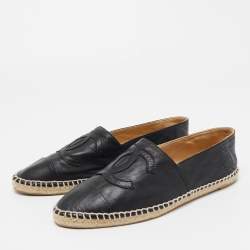 Chanel Black Leather CC Espadrille Flats Size 38