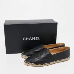 Chanel Black Leather CC Espadrille Flats Size 38